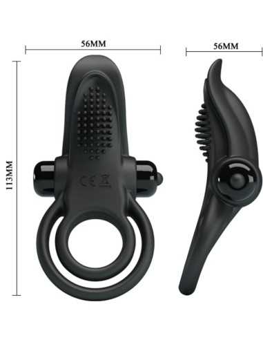 Pretty Love Double Vibrating Ring + Clitoris Stimulator 10 Vibrations Black