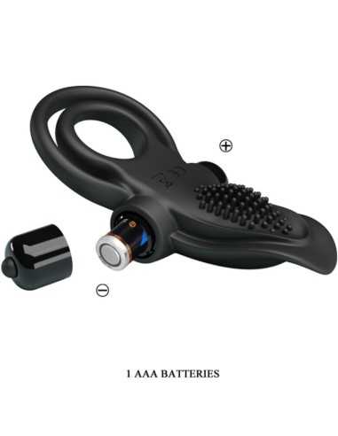 Pretty Love Double Vibrating Ring + Clitoris Stimulator 10 Vibrations Black