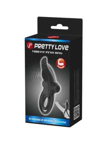 Pretty Love Double Vibrating Ring + Clitoris Stimulator 10 Vibrations Black