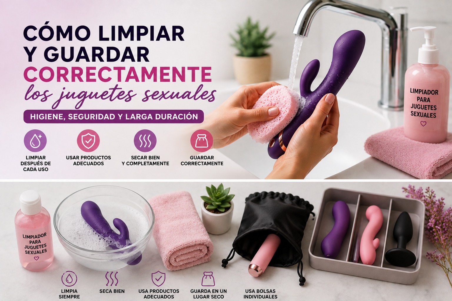 Cómo limpiar y guardar correctamente los juguetes sexuales