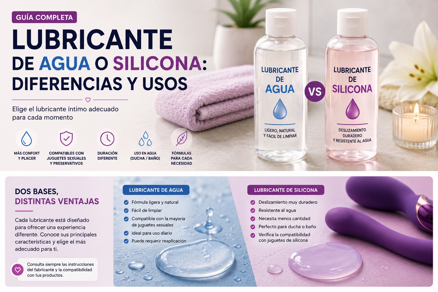 Lubricante de agua o silicona: diferencias y usos